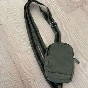 DSW Olive Crossbody Sling with Striped Adjustable Strap
